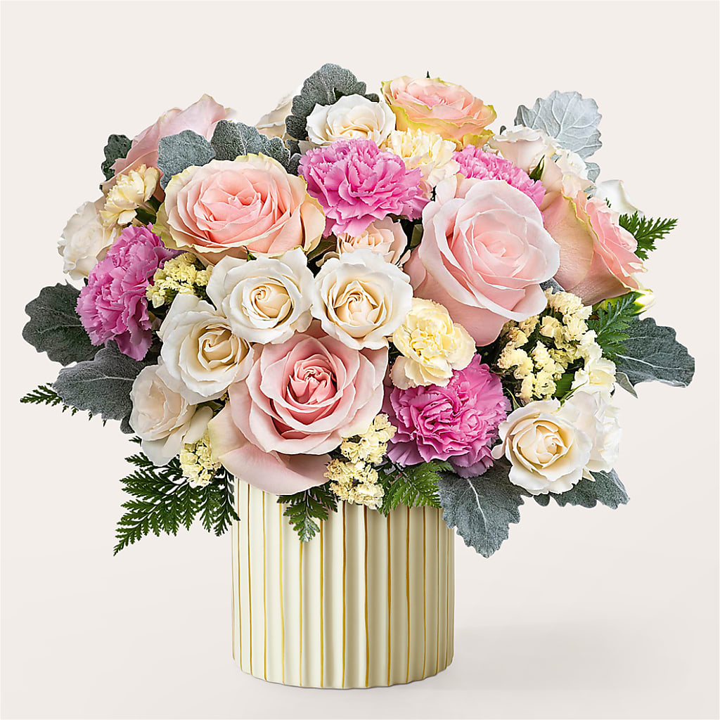 Blissful Moments Bouquet with Ivory Vase – Flowers By Sue, Bullard TX