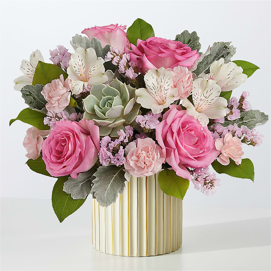 Dusty Rose Bouquet with Ivory Vase – Flowers By Sue, Bullard TX