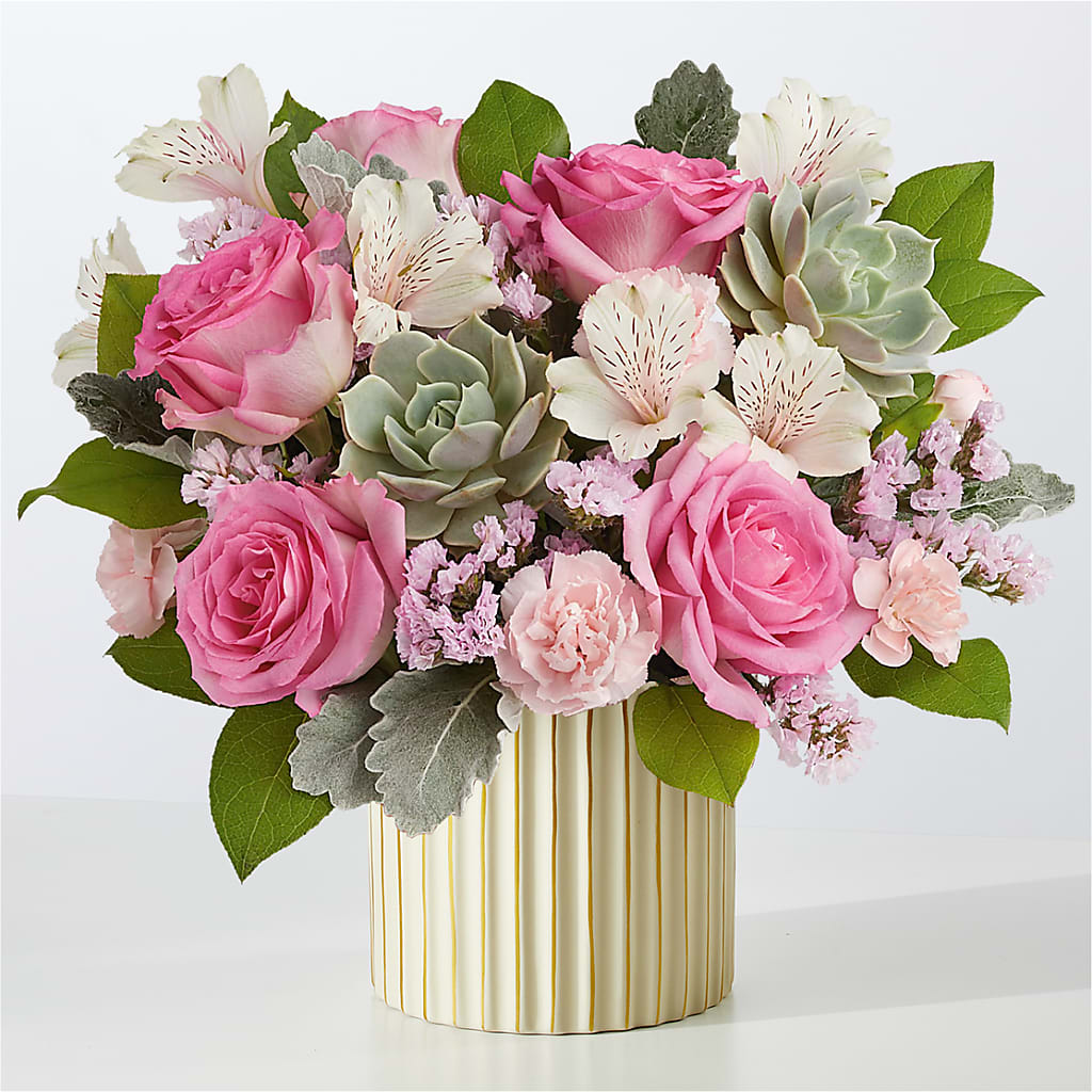 Dusty Rose Bouquet with Ivory Vase – Flowers By Sue, Bullard TX
