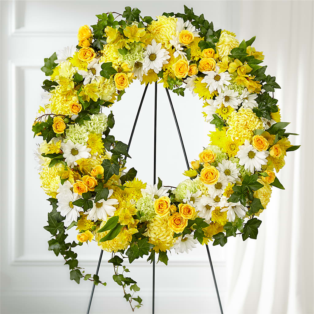Golden Remembrance Wreath – Flowers By Sue, Bullard TX