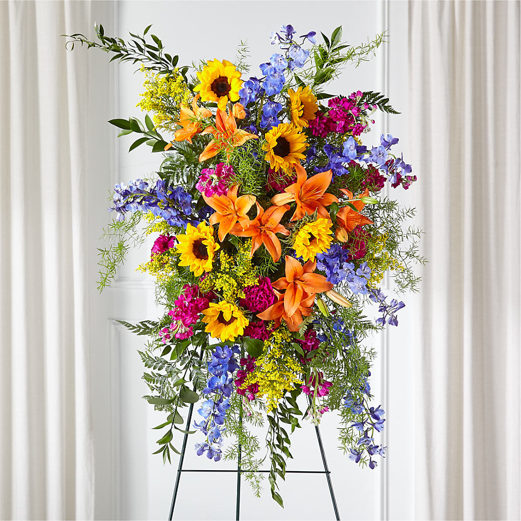 Sunlit Memories Standing Spray (Standard) – Flowers By Sue, Bullard TX