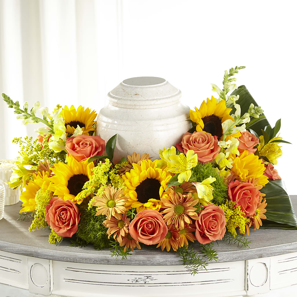 Faithful Sunflower Cremation Adornment – Flowers By Sue, Bullard TX