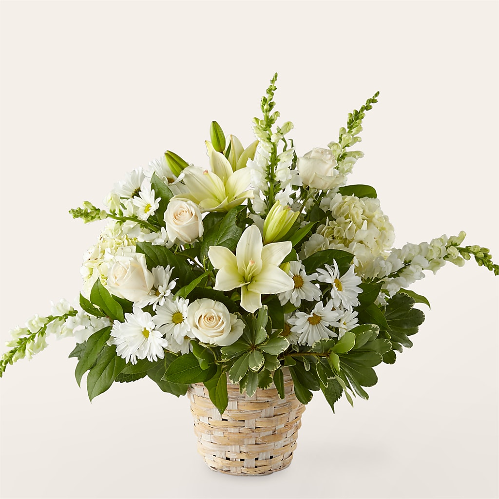 Ivory Elegance Floral Basket – Flowers By Sue, Bullard TX