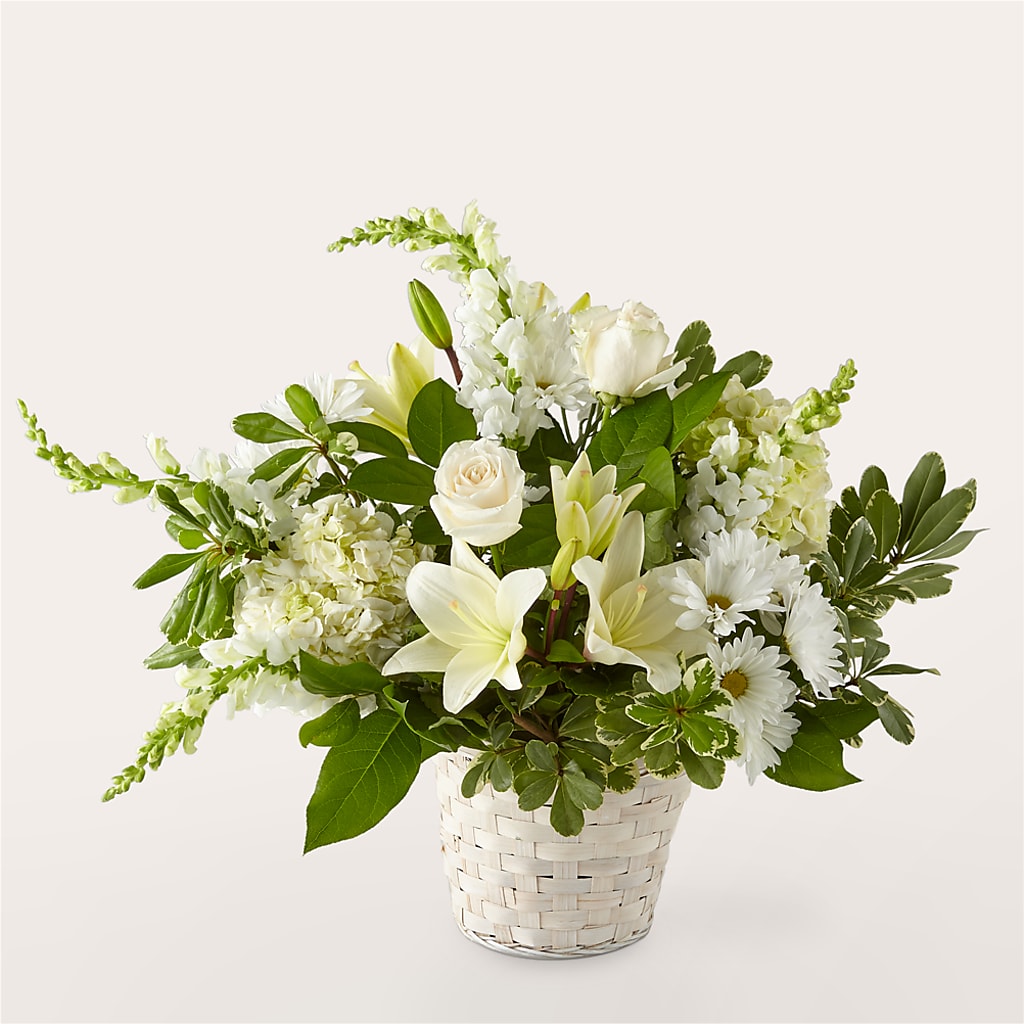 Ivory Elegance Floral Basket – Flowers By Sue, Bullard TX
