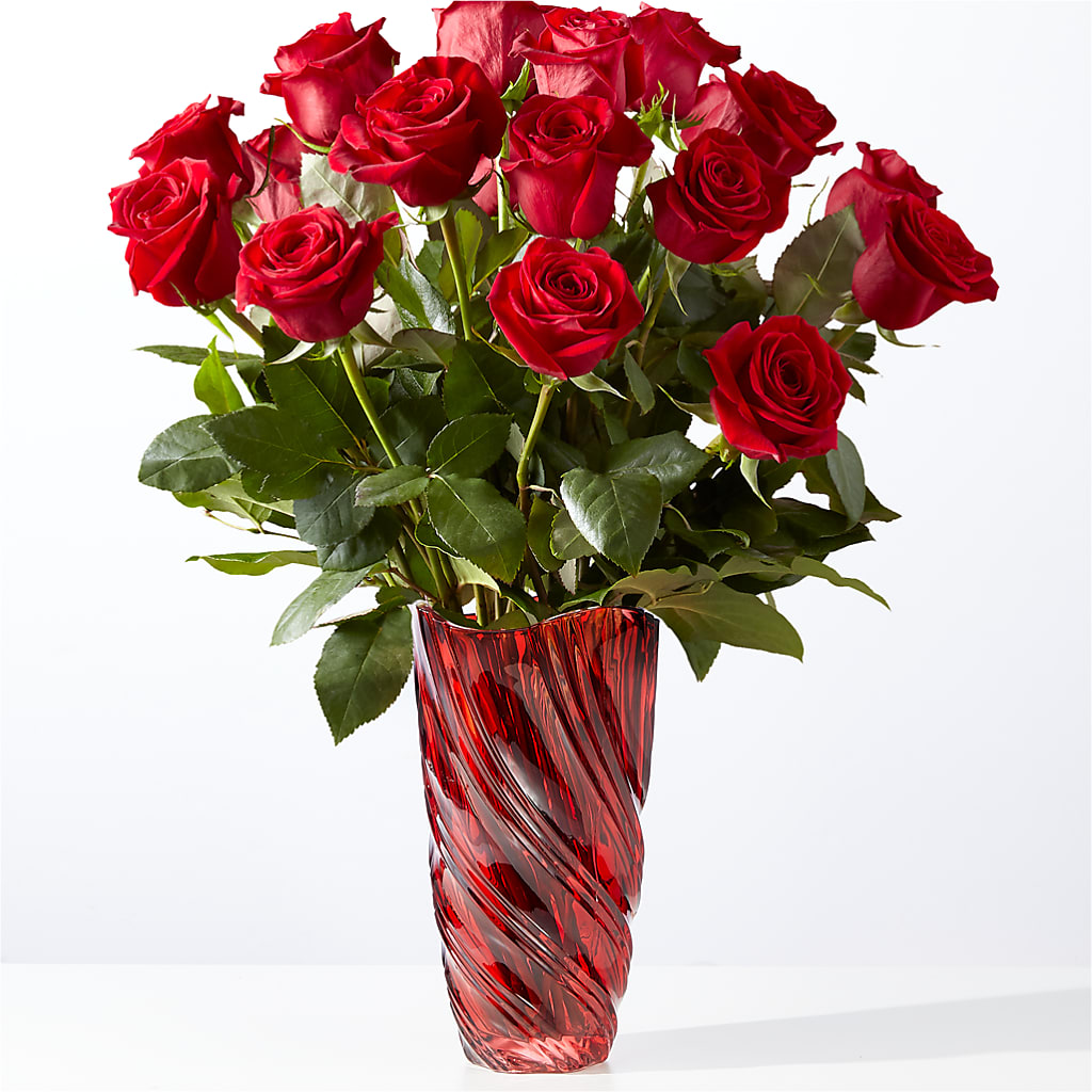 Classic Love Red Rose Bouquet with Luxe Swirl Vase – Flowers By Sue, Bullard TX