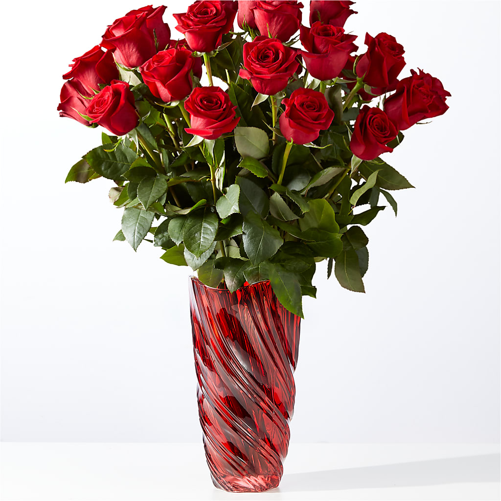 Classic Love Red Rose Bouquet with Luxe Swirl Vase – Flowers By Sue, Bullard TX