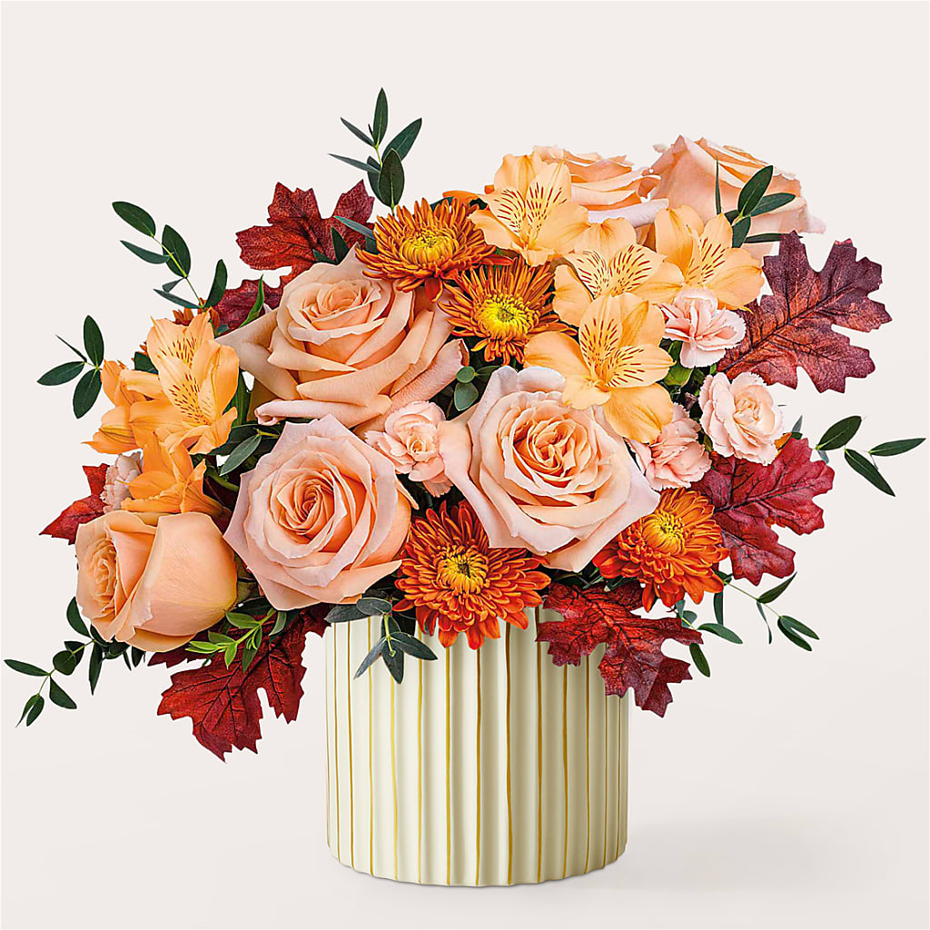 Spiced Latte Bouquet with Ivory Vase – Flowers By Sue, Bullard TX