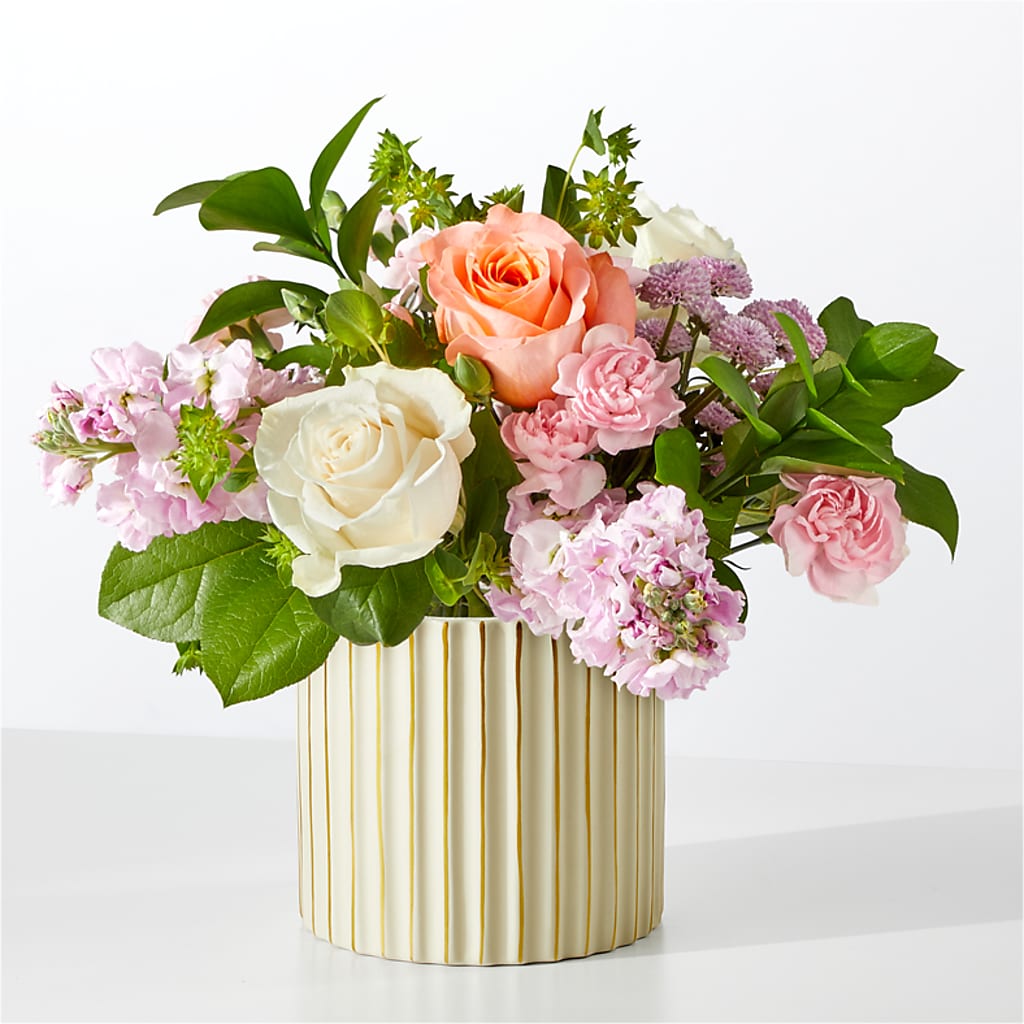 French Market Bouquet with Ivory Vase – Flowers By Sue, Bullard TX