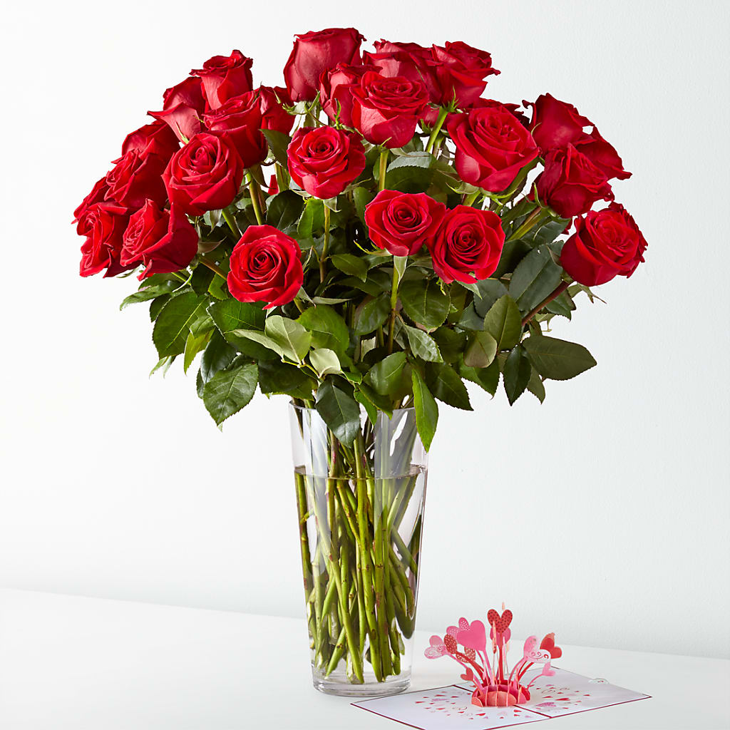 Long Stem Red Rose Bouquet & Lovepop® Pop-Up Card