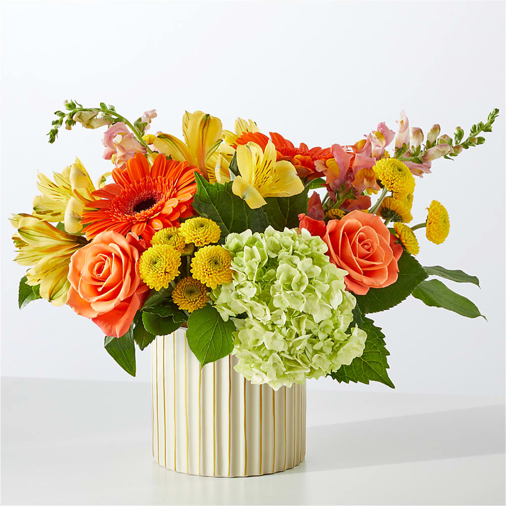 Autumn Sunshine Bouquet with Ivory Vase –  Flowers By Sue, Bullard TX
