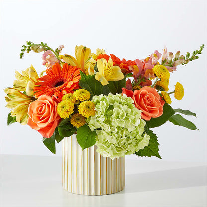 Autumn Sunshine Bouquet with Ivory Vase –  Flowers By Sue, Bullard TX
