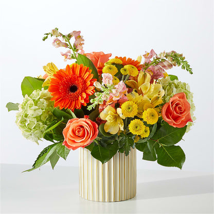 Autumn Sunshine Bouquet with Ivory Vase –  Flowers By Sue, Bullard TX