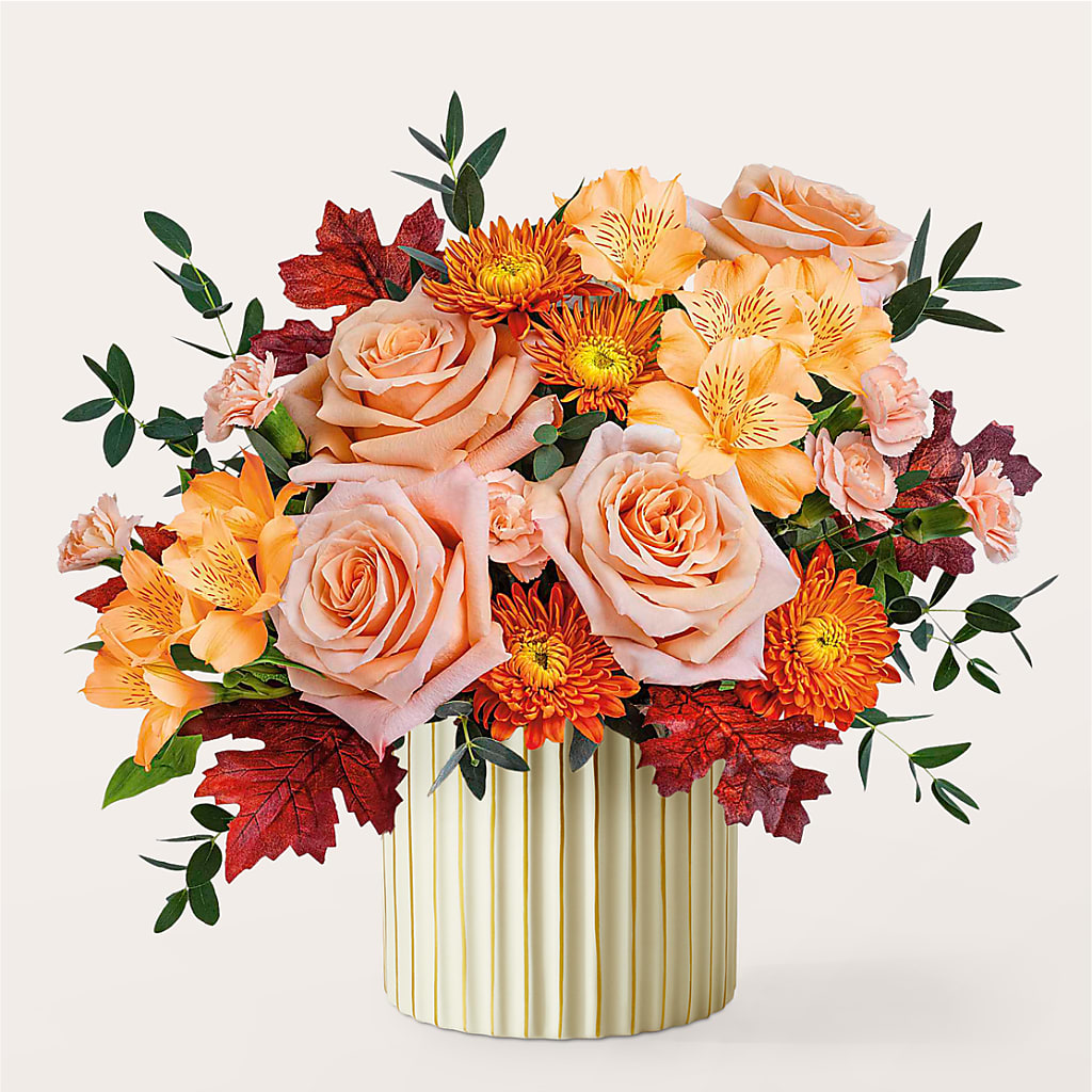 Spiced Latte Bouquet with Ivory Vase –  Flowers By Sue, Bullard TX