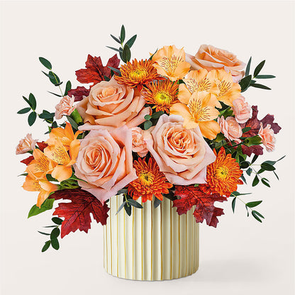 Spiced Latte Bouquet with Ivory Vase –  Flowers By Sue, Bullard TX